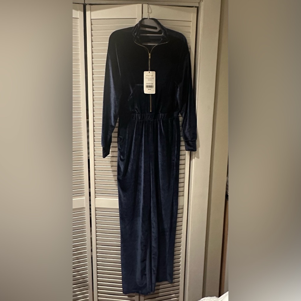 NWT Vanessa Hudgens X Fabletics Navy Velour Wide Leg Onesie